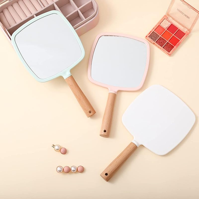 Image of Single Sided Handheld Vanity Mirror for Travel | Portable Face Mirror with Comfy Handle & Hanging Hole | Small Rectangular Makeup Hand Mirror for Men & Women (Multicolor, 25 x 14 cm) Fan