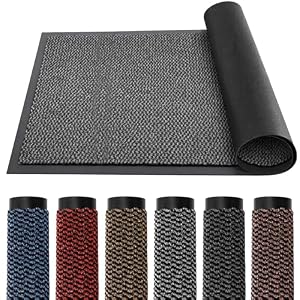 TrendMakers DOOR MATS BIG EXTRA LARGE GREY AND BLACK BARRIER MAT RUBBER EDGED HEAVY DUTY NON SLIP KITCHEN ENTRANCE HALL RUNNER RUG MATS 120X180CM (6X4FT) | POLYPROPYLENE PILE