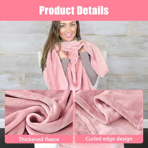 LUFEIS Travel Blanket and Pillow, 2 in 1 Airplane Blanket with Soft Bag Pillowcase, Portable Travel Blankets with Hand Luggage Belt and Backpack Clip, Ideal for Long Flights, Camping (Pink) - Image 5