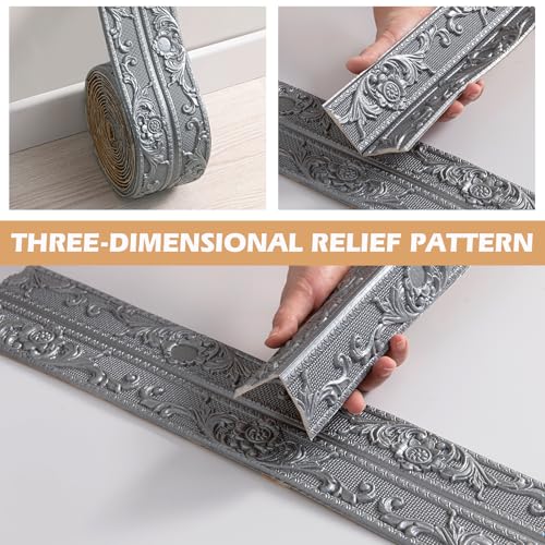 Rollo de borde de pared 3D anticolisión gris cubiertas de rodapiés autoadhesivos 7