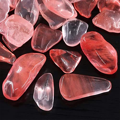 1.1 Lb (500 G) Decorative Glass Pebbles Irregular Shaped Stones Small Tumbled Chip Crystal Gravel Crushed Gemstone Pieces Pink Red Quartz Perfect For Jewelry Making/Handwork Craft/Home Decoration #TOP5