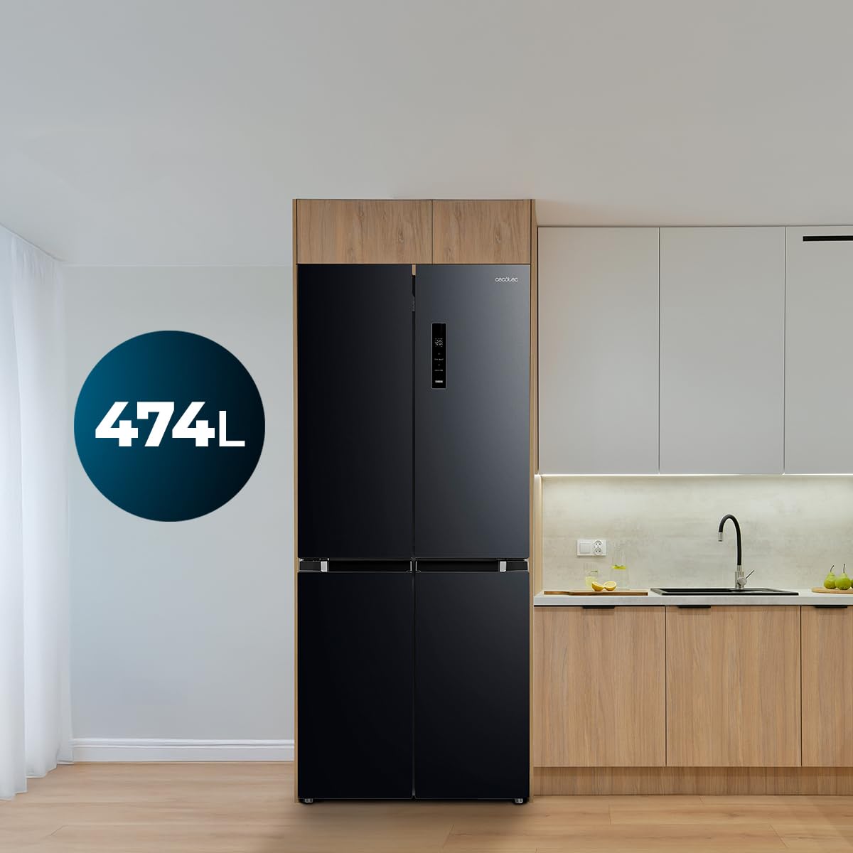 Cecotec Réfrigérateur 4 Portes Total No Frost de 474L Bolero CoolMarket 4D 474 Dark E. 177,5cm de Hauteur, 83,3 cm de Largeur, Classe E, Ultra Silencieux, Compresseur Inverter Plus, Inox Noir