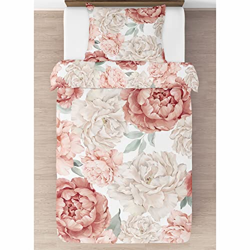 Sweet Jojo Designs Blush Pink Boho Shabby Chic Floral Girl Twin Comforter Set – Single Size Bedding Kids Teen College Dorm Bed Room 4 Piece Off White Bohemian Vintage Garden Watercolor Flower Elegant #TOP1