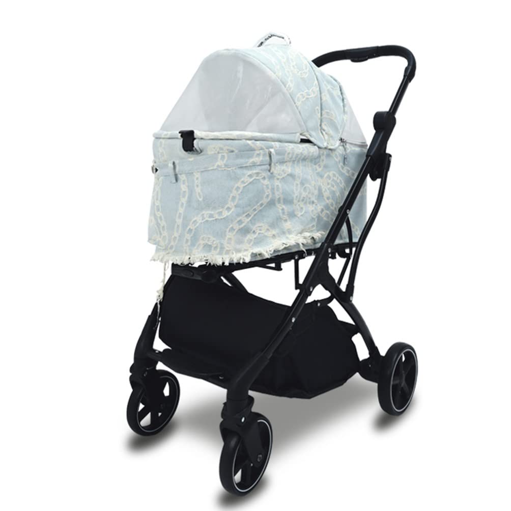 Carritos para Perros Cochecito Plegable para Mascotas con Paraguas, Cochecito De Jogging De Viaje para Mascotas De Moda De Mezclilla Azul, Carrito Pequeño para Perros Y Gatos De hasta 15 Kg