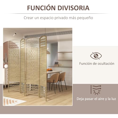 Miniatura 6 de Homcom Biombo Separador De Ambientes De 4 Paneles 160x170 Cm Divisor De Habitación Plegable De Cuerda De Papel Y Marco De Madera Decoración Para Dormitorio Salón Natural