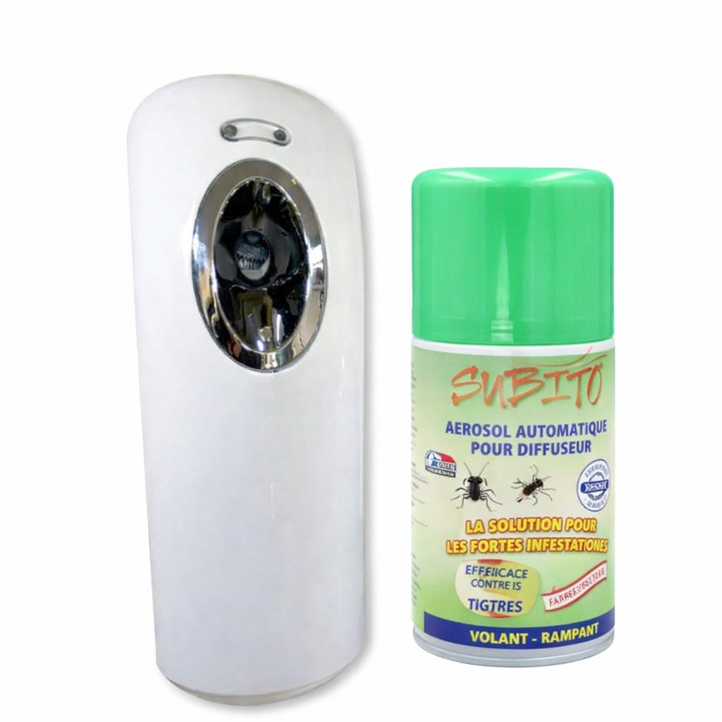 NUISIPRO - Diffuseur Anti Mouches, Anti moustiques - 1 Diffuseur & 1 Recharge Puissante Verte - Insecticide Pyrèthre - Protection Continue, Choc, Durable,