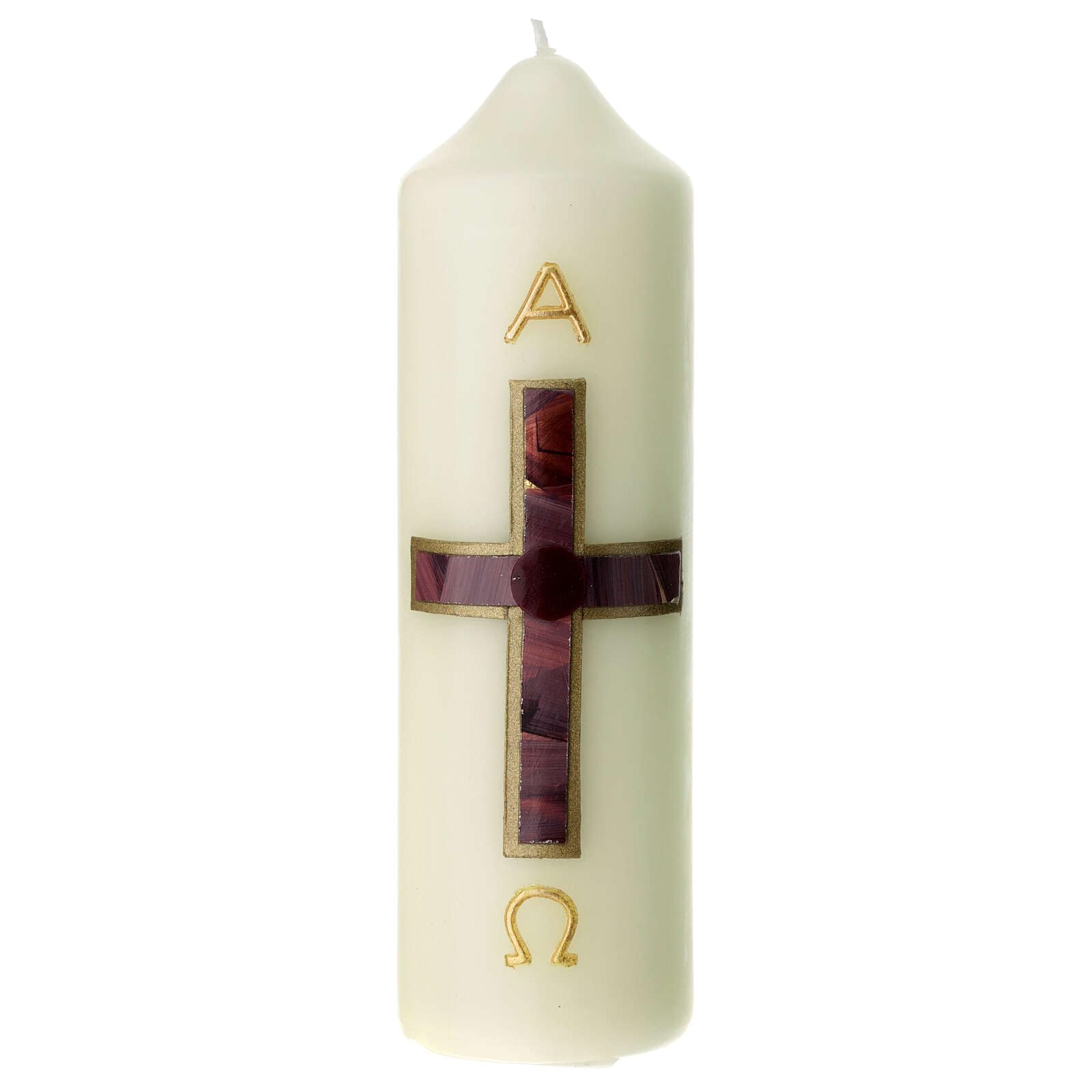 Candle with Brown and Gold Cross 16.5x5 cm
