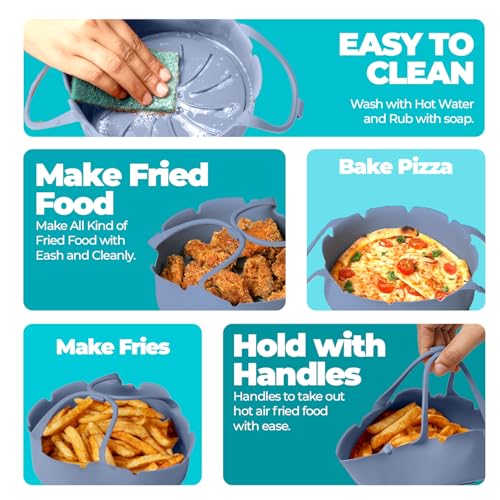 Image of Silicone Air Fryer Liners /Trays /Pots - BPA-Free, Food-Grade Accessories for Air Fryers & Microwave Ovens - Reusable, Eco-Friendly Replacement for Parchment Paper - 1L & 2L Combo (Blue Grey)