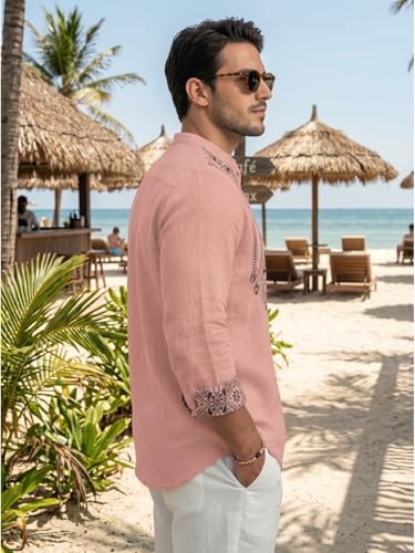 Image of DEELMO Men's Cotton Blend Mandarin Collar Self One Design Full Sleeve Casual Short Kurta