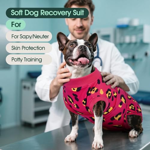 Image of Kuoser Dog Recovery Suit for Dogs After Surgery,Professional Surgical Onesie for Female Male Dogs Spay Neuter,Soft Dog Surgery Suit Bodysuit for Abdominal Wounds Skin Disease,Rose XL