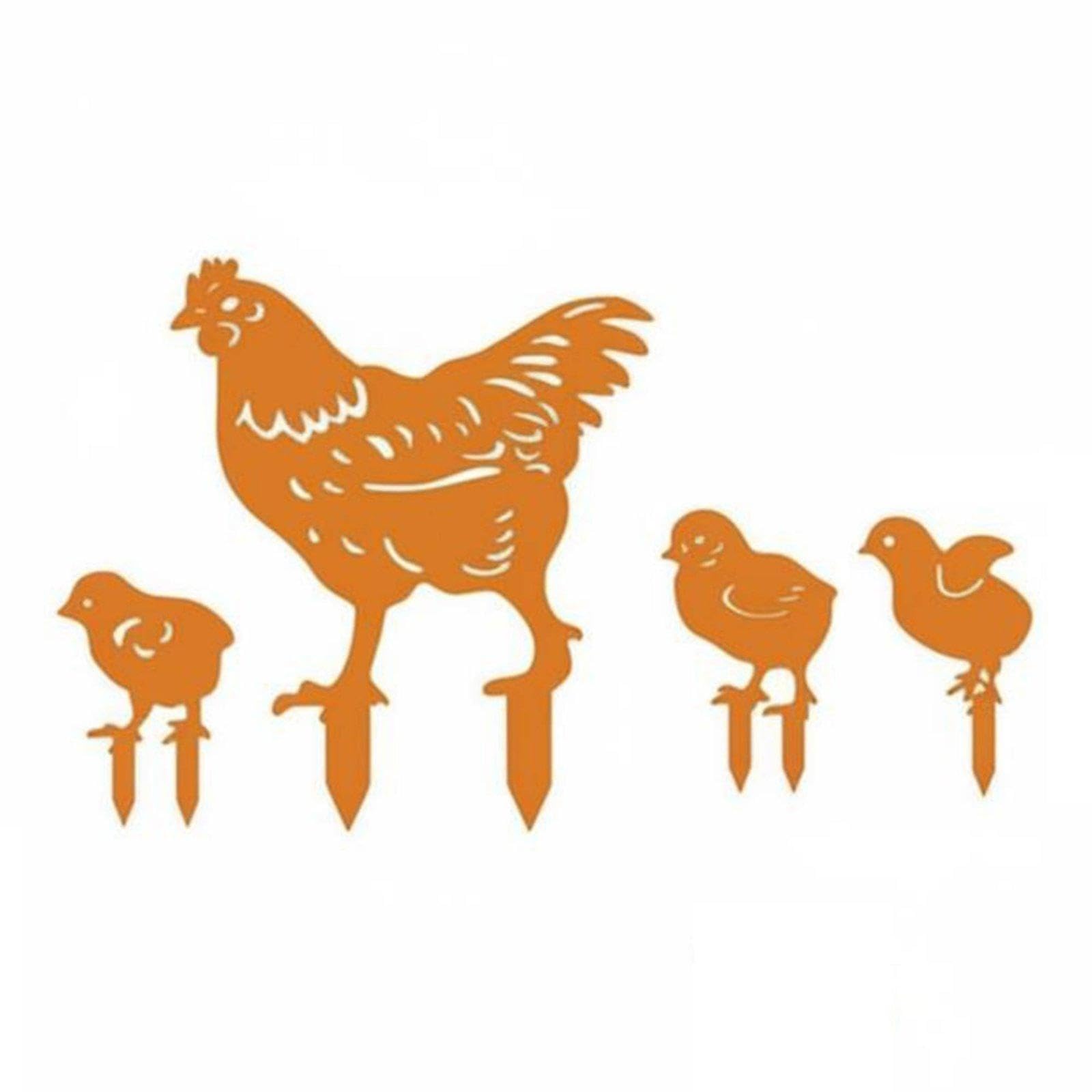 4 Pieces Hen and Chicks Garden Stakes Weather Resistant Metal Chicken Silhouette Set Weatherproof Hollow Out Chicken Decor for Gardeners, Flower Bed Rust | Statues & Lawn-image-17