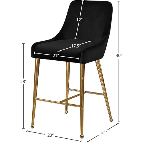 Meridian Furniture Owen Collection Modern | Contemporary Velvet Upholstered Counter Stool With Polished Gold Metal Legs, Set Of 2, 23" W X 21" D X 40" H, Black #TOP5