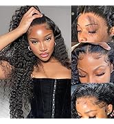 YEEAAK Deep Curly Lace Front Wigs 13X4 Glueless HD Transparent Lace Front Wig Human Hair for Blac...