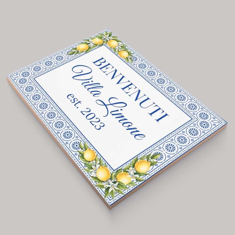 Custom Italian House Sign – Personalized Majolica Lemons Ceramic Tile Address Plaque – Welcome Sign - Family Name, Date or Blessing – Vibrant Mediterranean Home Wall Decor