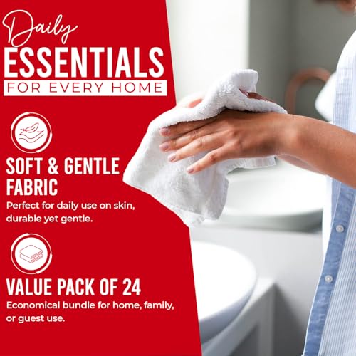 Image of DAN RIVER 24 Pack Wash Cloths for Showering [12x12] - 100% Cotton Washcloths Premium Quality Flannel Face Cloths for Bathroom, Highly Absorbent and Soft Feel Wash Clothes, Red