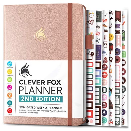 Clever Fox Planner 2nd Edition – Colorful Weekly & Monthly Goal Planner, Time Management & Productivity Organizer, Undated, A5 (Rose Gold)