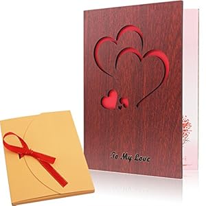 Creawoo Handmade Walnut Wood Love Greeting Card with Unique Gift Card Box The Best Valentine’s Day, Anniversary Birthday Gift Idea Card for Her, Him, Wife, Husband