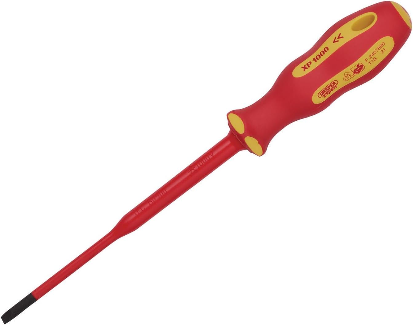 Draper 02159 XP1000 VDE Slimline Plain Slot Screwdriver, 3.5 x 100mm, Red and Yellow