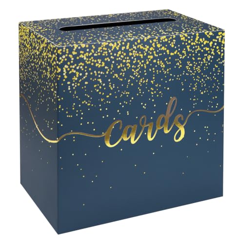 Image of Navy Blue Wedding Card Box with Gold Foil Navy Gift Card Holder Box for Party Graduation Wedding Reception Birthday Baby Shower Retirement Cardboard Envelope Raffle Box with Slot
