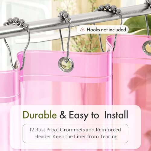 Image of Bathway Shower Curtain Liner Pink Clear Shower Curtain Liner 72x72 PEVA Waterproof Shower Curtain Liner Plastic with 3 Magnets and 12 Rustproof Metal Grommets, Lightweight Shower Liner for Bathroom