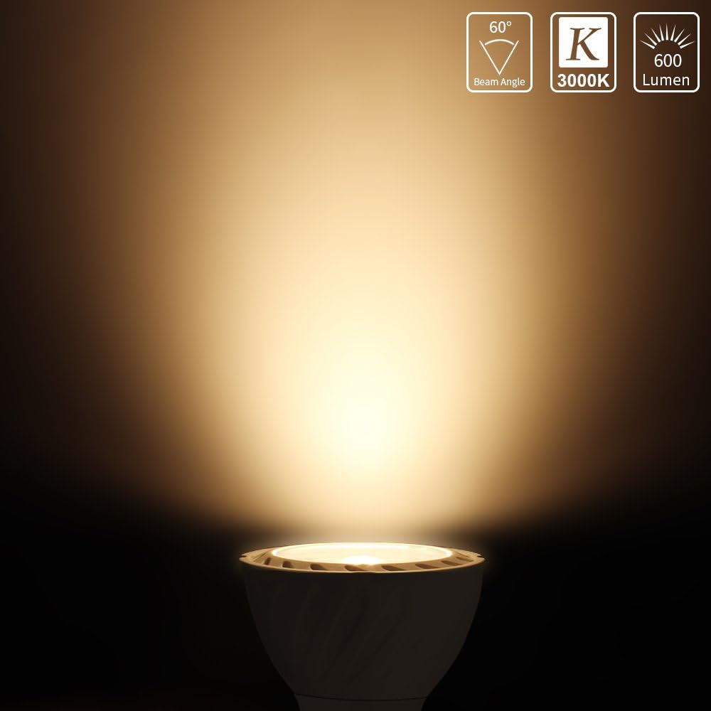 DiCUNO GU10 LED Light Bulb, 60W Equivalent, 6W, 600LM, Warm White 3000K, MR16 GU10 LED Bulbs for Track, Recessed Light, 100V-240V, Non-dimmable, 10-Pack
