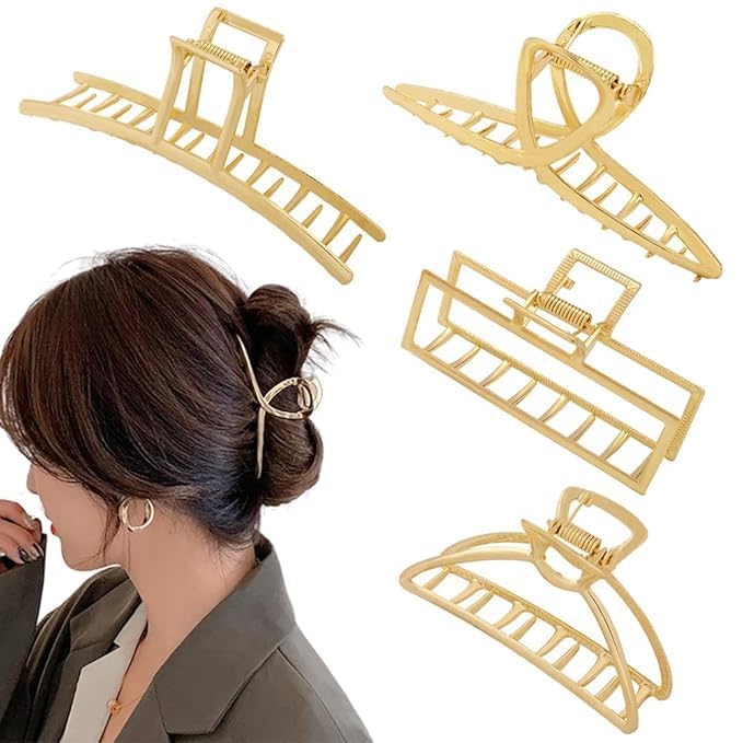 Amazon.com : 4pcs Metal Gold Hair Clips for Women, Geometry  display picture 2