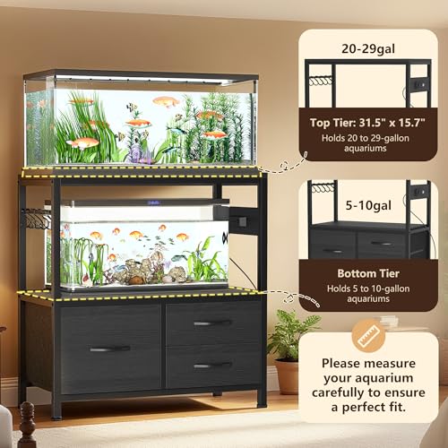 image for Heybly 20-29 Gallon Fish Tank Stand, Aquarium Stand with Drawer, Power