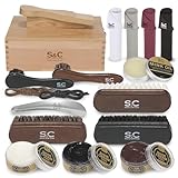 Premium Shoe Shine Kit with Wooden Box – 17-Piece Shoe Care Set for Boots & Shoes – Includes Shoe Cream, Brush, Microfiber Cloths, and Shoe Horn – Restores Shine & Protects Leather