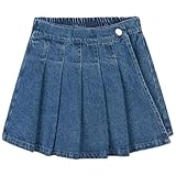 TIBE PINCESS Girls Denim Skirt Summer Vintage Pleated Kids Skirt Shorts Children Uniform Skirt Jeans Skorts 9-10Years Blue