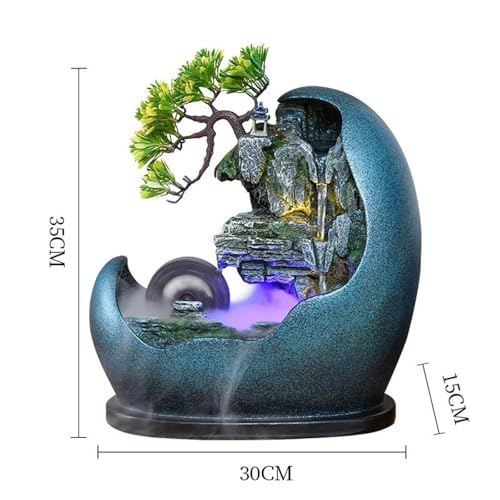 Fuente de escritorio dorada y bonsái artificial con cascada interior 3