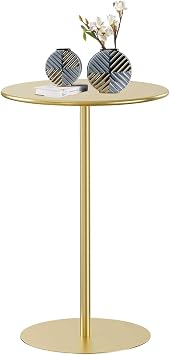 Round Bar Table, Counter Bistro Pub Table with Fixed Top and Metal Base, Circular Cocktail Tables, Dining Desk for Home Kitchen Living Room, Easy AssemblyGold,48x48x62cm
