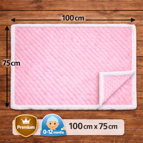 Image of BRANDONN Premium Baby Blanket 100x75 cm - Ultra Soft Flannel Sherpa Newborn Blanket for Winter, AC, Stroller, Crib, Travel (0-12 Months)