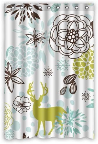 New Design Christmas Decoration/ Christmas Shower Curtain- Reindeer and Beautiful Flower Patterns Fashion Personalize Shower Curtain Waterproof Polyester 48(w)x72(h) Rings Included