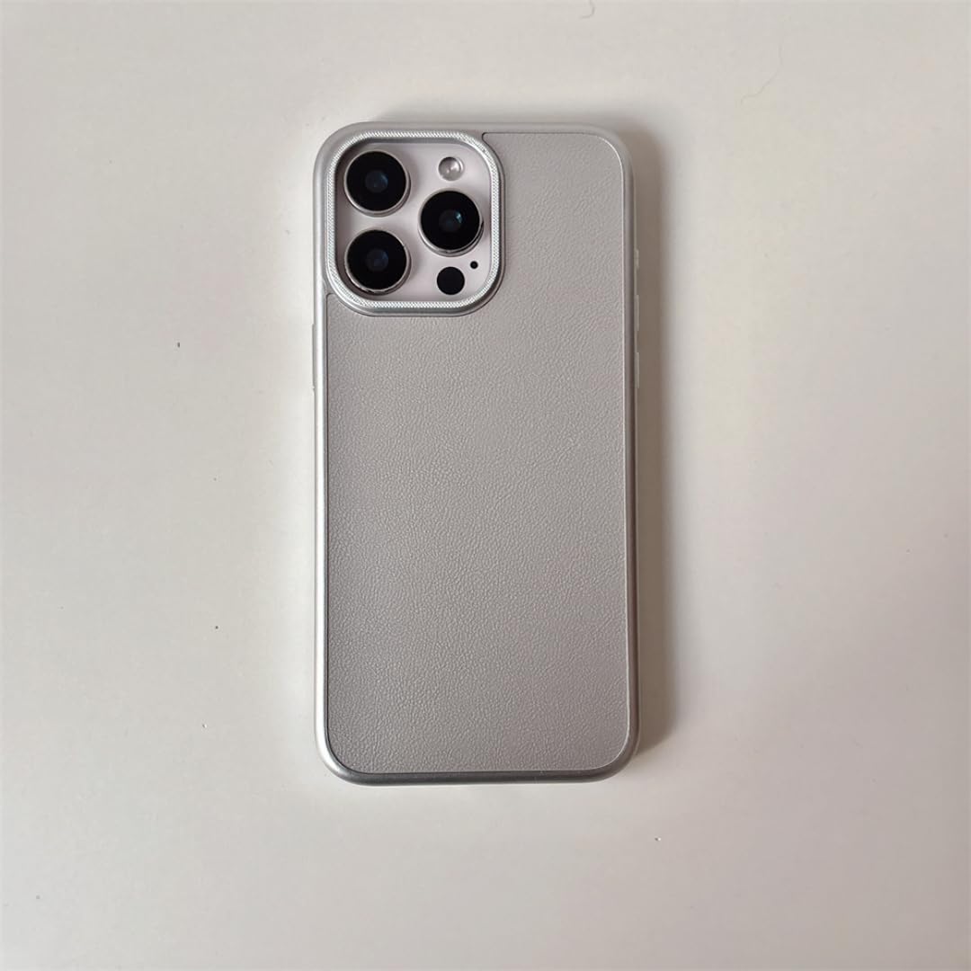 Coque iPhone 14 Pro Max silicone argenté motif litchi style urbain - 6