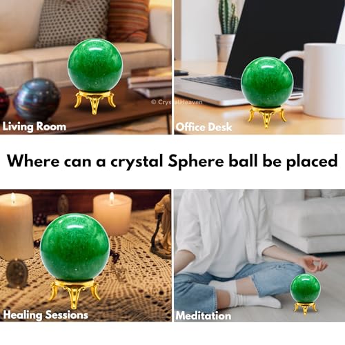 Image of Certified Green Strawberry Quartz Crystal Ball for Meditation - Premium Crystal Vastu Items for Home and Feng Shui Items for Good Luck - Ideal for Pooja Supplies and Spiritual Practices (1.5 inch Inch)
