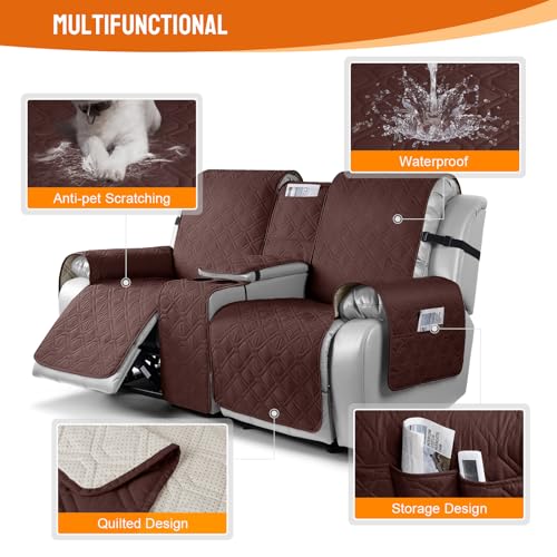 Image of VANSOFY Loveseat Recliner Cover with Console 100% Waterproof Sofa Slipcovers Non-Slip Reclining Couch Cover Split Sofa Covers Furniture Protector for Pets, Dogs(Coffee)