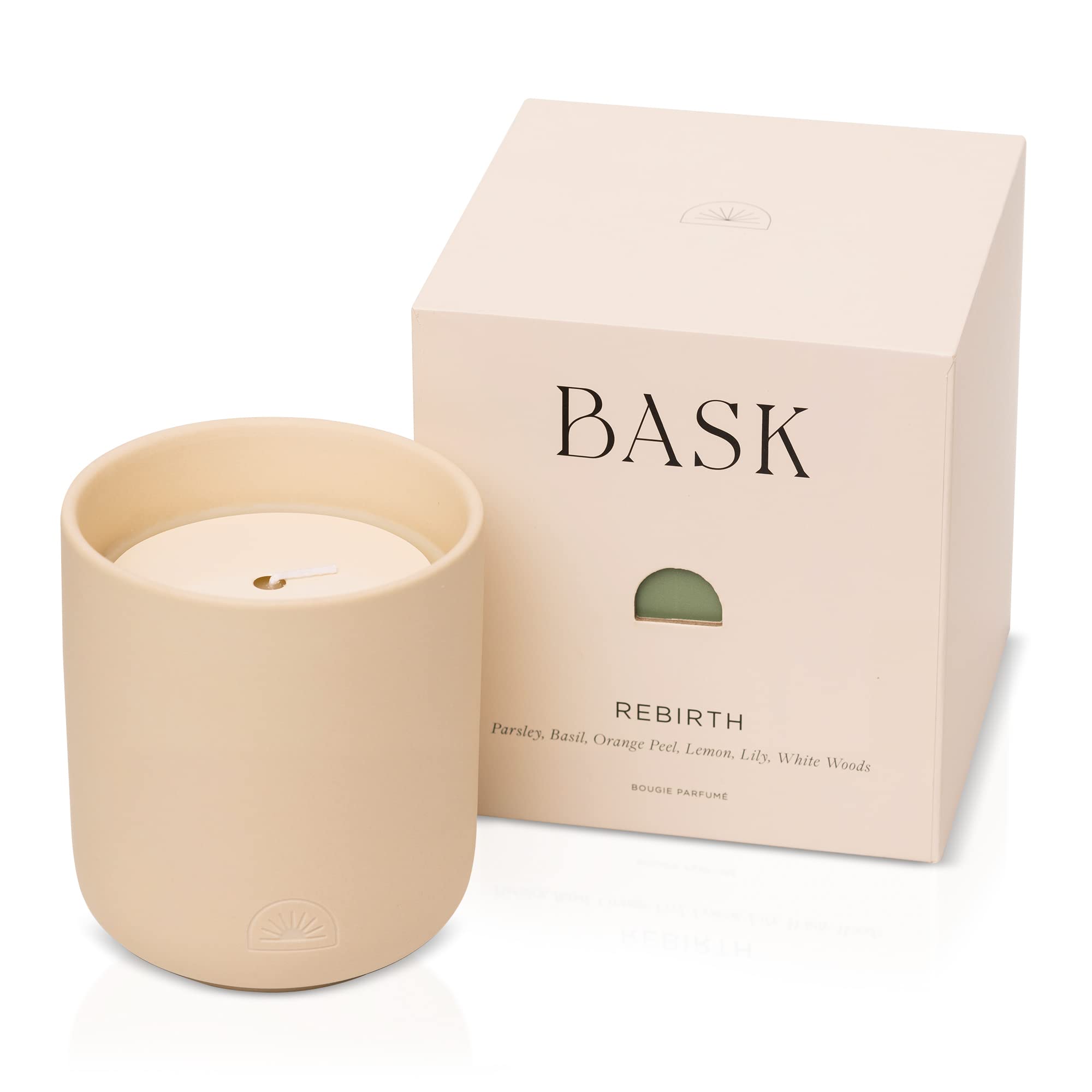 Lemon Candles - Candles for Home - Scented Candle - Aromatherapy Candle or Lemon Kitchen Decor - Large, White, Summer Scent Citrus Candle with Hints of Orange Peel, Lily, and More - BASK "Rebirth"