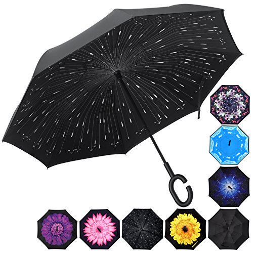 HeHe Paraguas Invertido, el Mejor Paraguas Original Inverso Antiviento Grande, Paraguas Reversible de Dentro Afuera con Manos Libres, Mango en Forma de C, para Mujer y Hombre-106cm