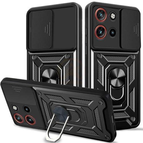 Image of Armor Bumper Back Cover Case for Motorola Moto Edge 50 Neo 5G | Rotating Camera Cover, Ring Holder & Kickstand | Heavy Duty & 360 Degree Protection Back Cover (Black)