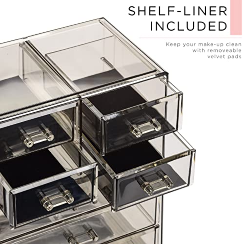 Image of Sorbus Acrylic Makeup Organizer Set, 7-Drawer Vanity & Countertop Cosmetic Storage with Small & Wide Compartments, Black-Tint Makeup Storage for Brushes, Jewelry - Holiday Gift for Women & Teens