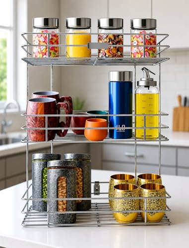 Image of 3 Layer Wall Mount Stainless Steel Multipurpose Storage Rack /Shelf,Kitchen Rack and Shelves for Storage - 3 Tier Rack for Kitchen and Bathroom,Utensil Storage for House
