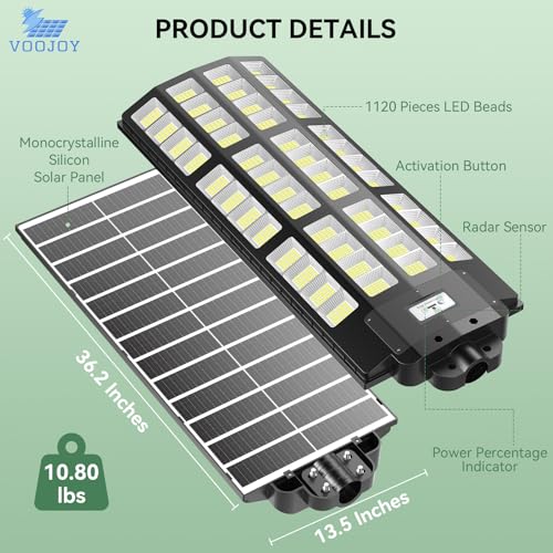 9000W Solar Street Lights Outdoor - Ultra Large Solar Lights Outdoor with Wide Angle, IP66 Solar Parking Lot Lights Dusk to Dawn, Commercial Street Lights Solar Powered with Motion Sensor, 2 Pack