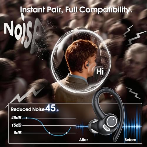 Image of Wireless Sports Earbuds with Secure Earhooks, 48H Deep Bass /ENC Mic Ear Bud