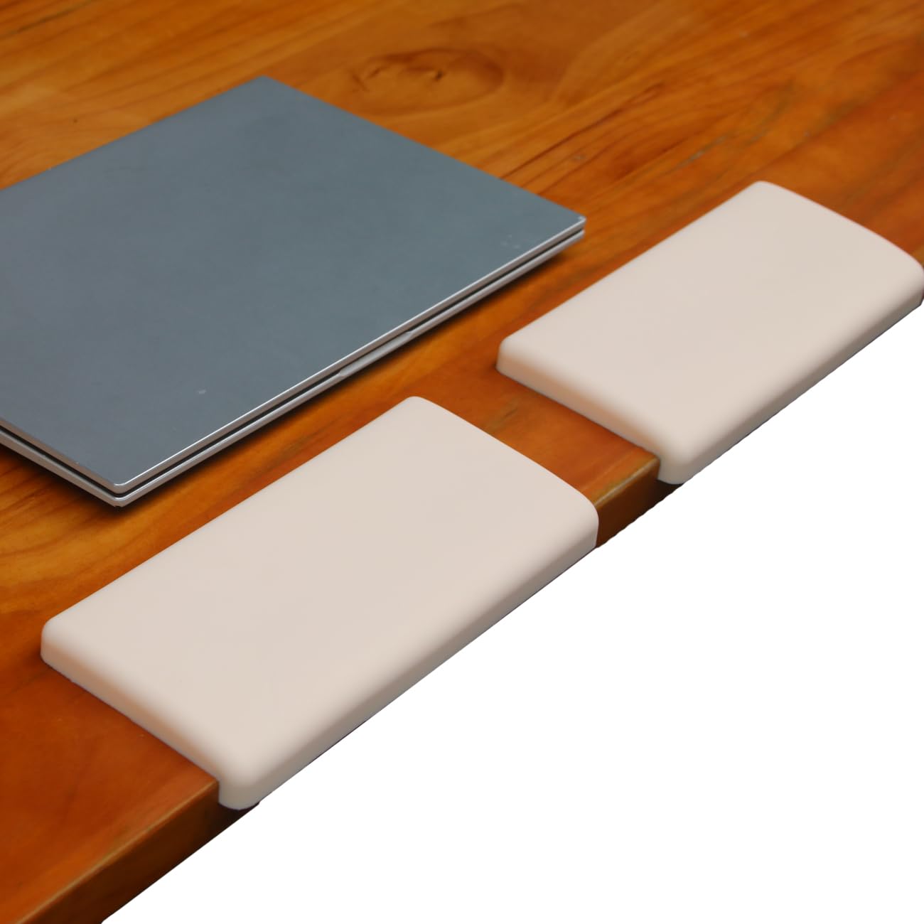 Set di 2 poggia-bordi da scrivania in silicone universale a forma di L, ergonomico, supporto per palmo, polso, avambraccio e gomito, adatto per scrivanie dritte a L e standard (avorio caldo)