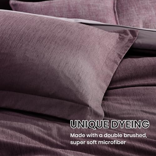 Monbix Queen Comforter Set - 7 Pieces Cationic Dyeing Italian Plum Bed in a Bag Queen Bedding Sets with Comforter, Sheets, Pillowcases & Shams, Reversible Bedding Comforters Sets