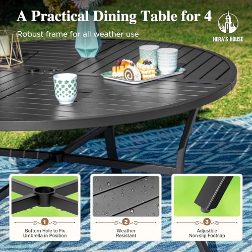 HERA'S HOUSE Outdoor Dining Table and Chairs Set for 4 - Grey Patio ...