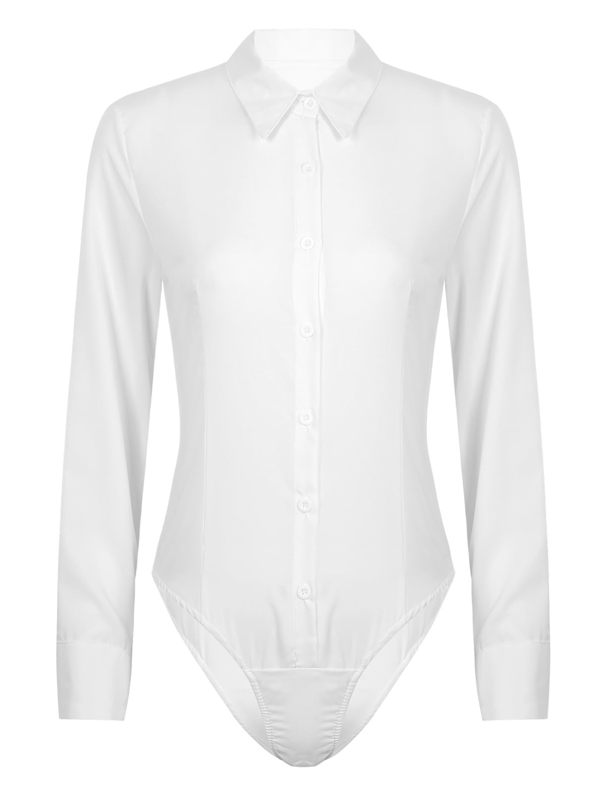 Mufeng Body da Donna Camicia Bianca Maglia Elegante a Maniche LungheCorte Slim Estiva Maglia Colletto Perizoma Bodysuit Shirt Body Shaper Abito Ufficio Casuale