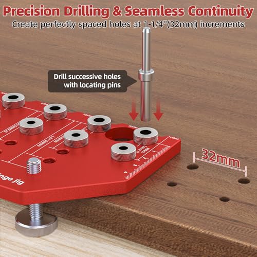 Image of 11-Hole Shelf Pin Jig and Hinge Jig 2-in-1,1 /4 Inch and 5mm Shelf Pin Drilling Jig,Self-contained Clamping Function Shelf Jig and Cabinet Hardware Jig Tool Drill Guide