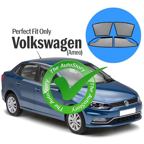 Image of AutoStory Magnetic Car Sunshade for Ameo | Front Half Cut for Mirror Visibility + Rear Full Coverage with Zipper | Heavy Heat & UV Protection | Privacy Side Window Curtains Shades