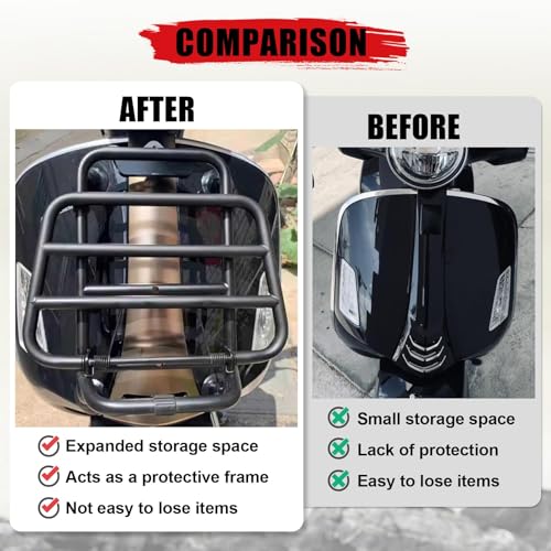 Vorderer Gepäckträger für Vespa GTS 300 125 200 250 2018-2025, PSLER Gepäckträgerregal Gepäckhalterung Motorradteile(Schwarzer)